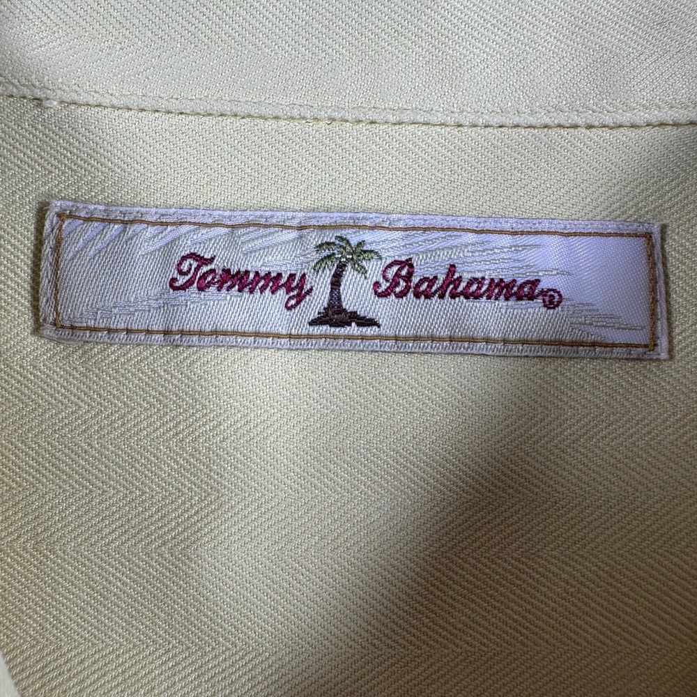 Tommy Bahama Button Down Mens XL Extra Large Yellow 100% Silk Herringbone Camp - Picture 2 of 14